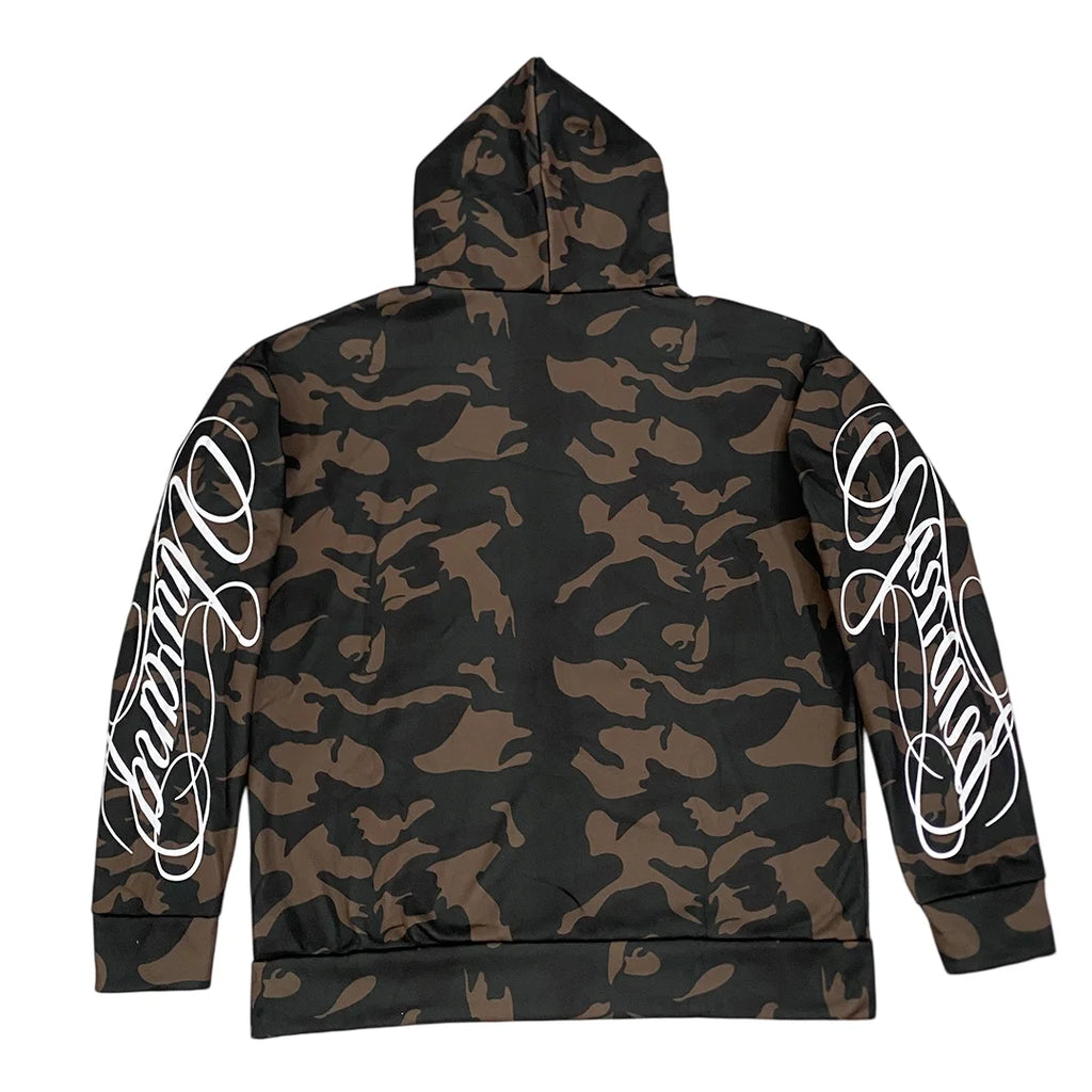 New Spring and Autumn Street Zipper Classic Camouflage Hoodie Sweatshirt Letter Printed Retro Hip Hop Casual