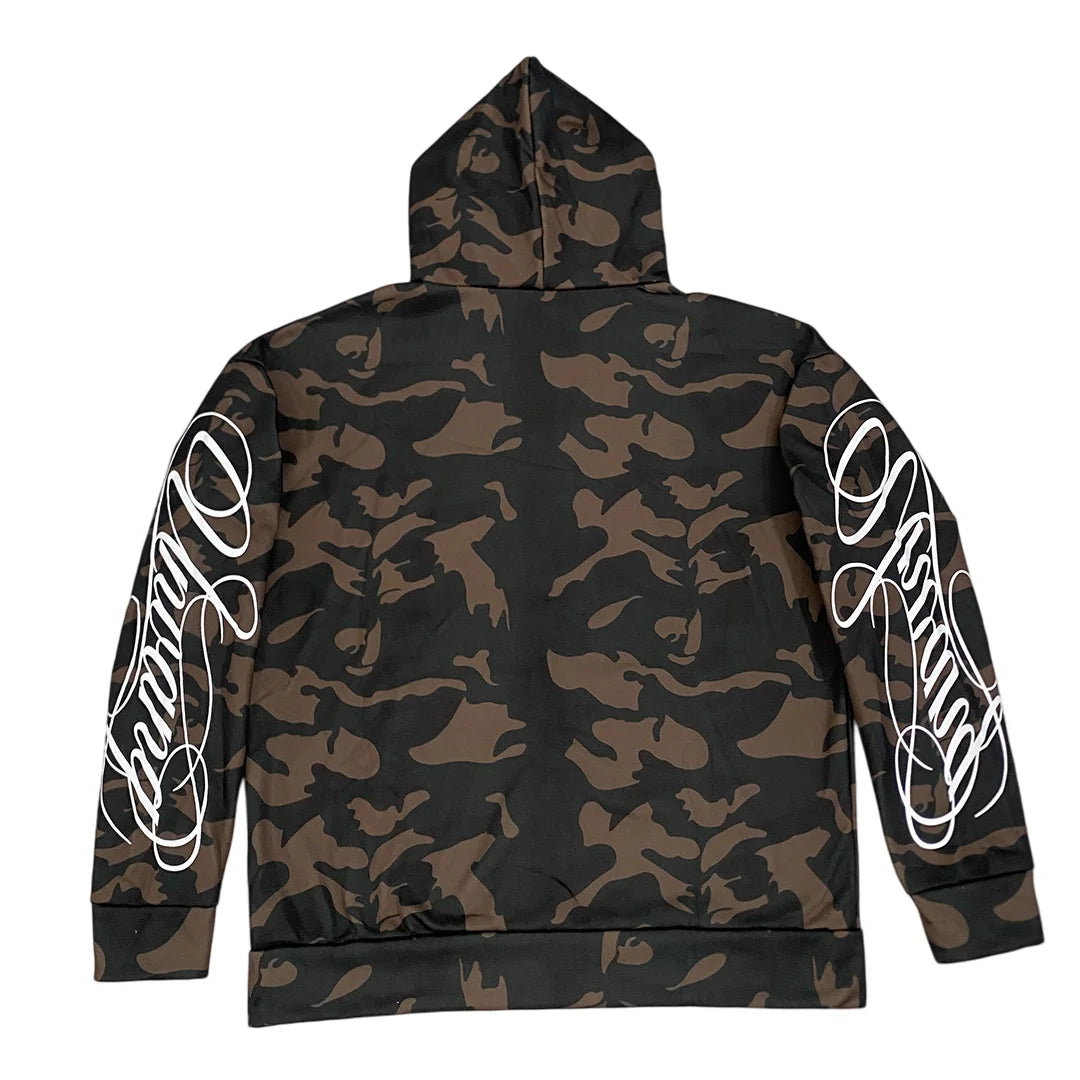 New Spring and Autumn Street Zipper Classic Camouflage Hoodie Sweatshirt Letter Printed Retro Hip Hop Casual