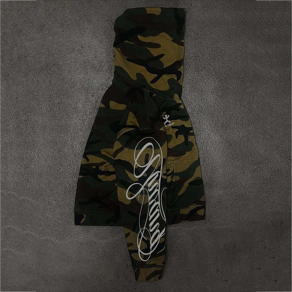 New Spring and Autumn Street Zipper Classic Camouflage Hoodie Sweatshirt Letter Printed Retro Hip Hop Casual