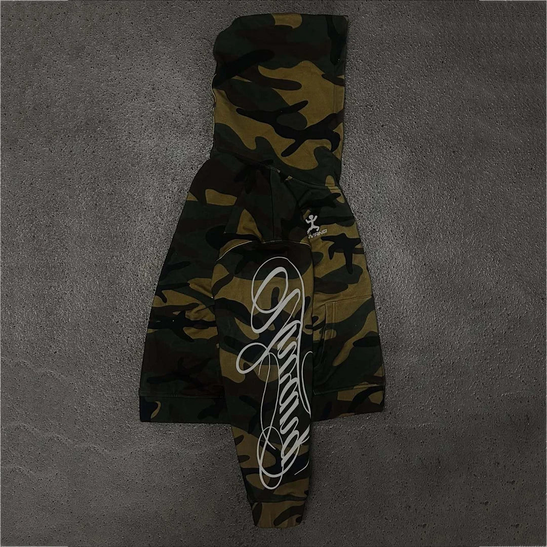 New Spring and Autumn Street Zipper Classic Camouflage Hoodie Sweatshirt Letter Printed Retro Hip Hop Casual