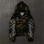 New Spring and Autumn Street Zipper Classic Camouflage Hoodie Sweatshirt Letter Printed Retro Hip Hop Casual