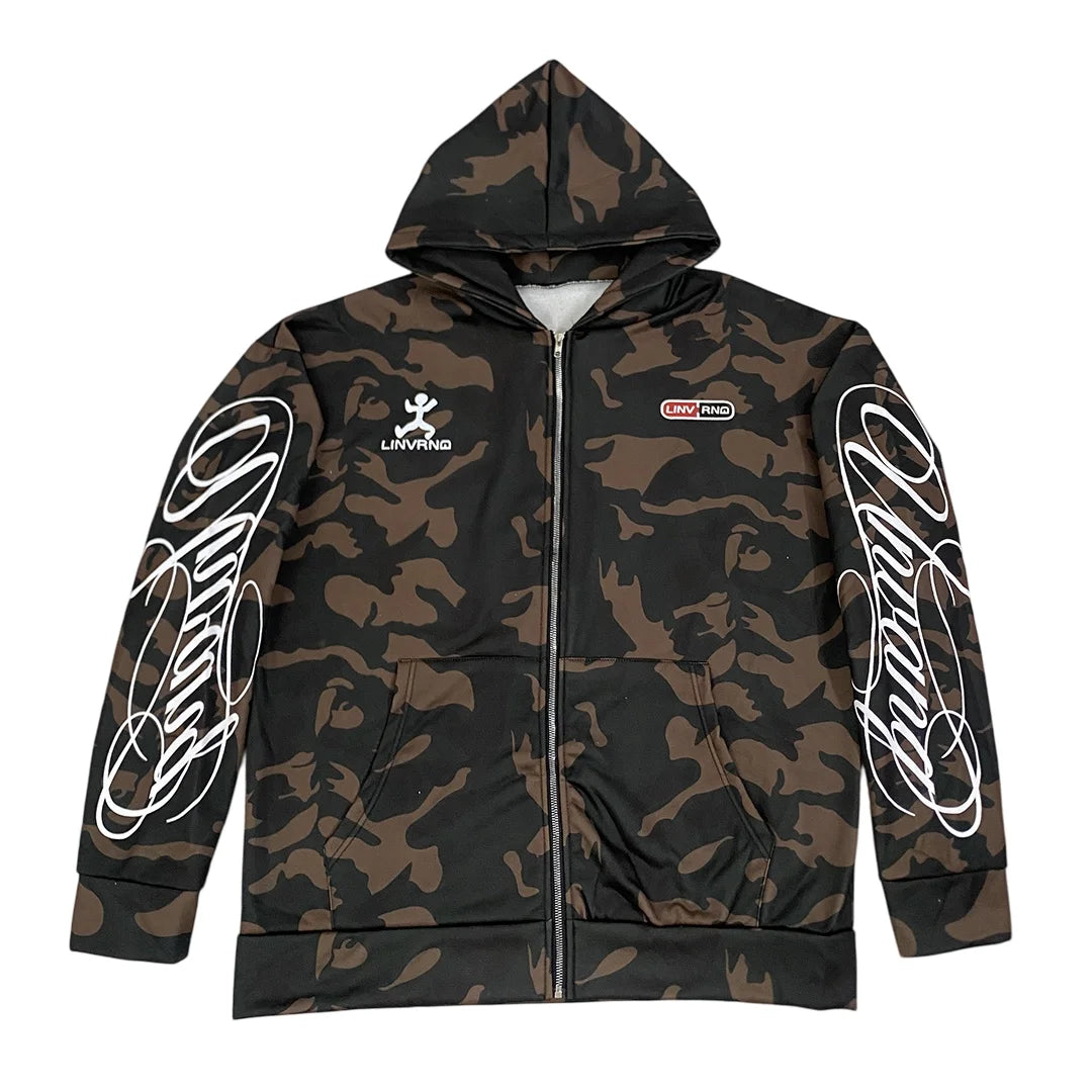 New Spring and Autumn Street Zipper Classic Camouflage Hoodie Sweatshirt Letter Printed Retro Hip Hop Casual