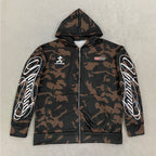 New Spring and Autumn Street Zipper Classic Camouflage Hoodie Sweatshirt Letter Printed Retro Hip Hop Casual